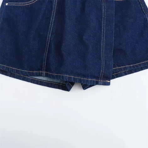 Lunessa Damen Cropped Jeansbluse mit Kurzarm