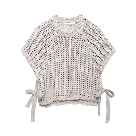Avelisse Damen Strickpullover mit Schleife und Kurzen Ärmeln