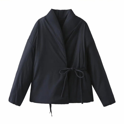 Damen Steppjacke mit V-Ausschnitt, Schnürverschluss und Taschen – Liora