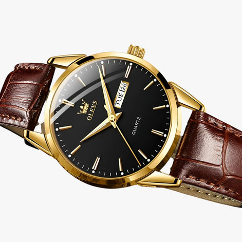 Herren Armbanduhr mit Lederarmband und Quarzwerk