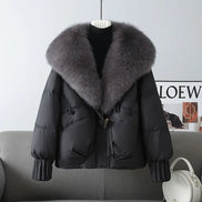 Damen Winterjacke mit Knopfleiste, Stehkragen und lockerer Passform – Elvoria