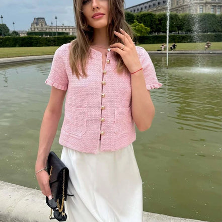 Kurzarm Strickcardigan mit Knopfleiste für Damen – LioraBelle