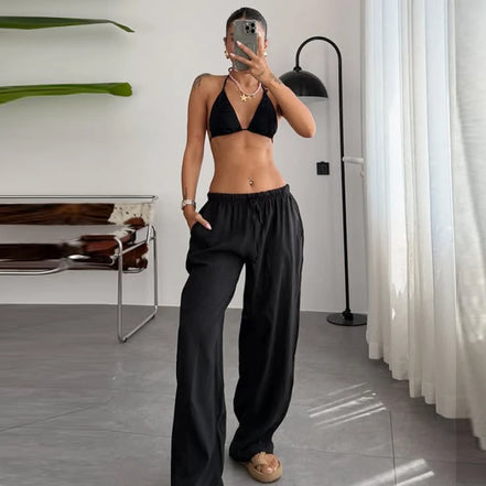 Velmira Damen Weite Sommerhose mit Hoher Taille und Lockerem Schnitt