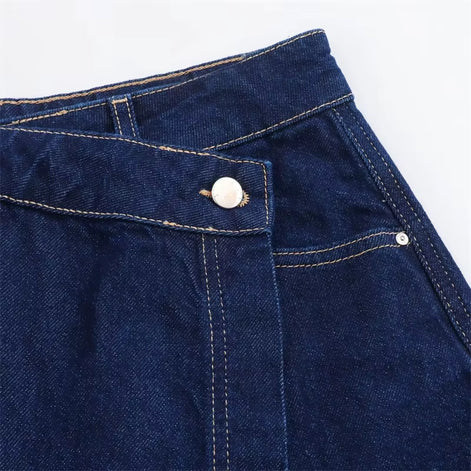 Lunessa Damen Cropped Jeansbluse mit Kurzarm