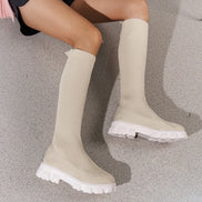 Eloria Damen Kniehohe Boots mit elastischem Schaft und Plateau