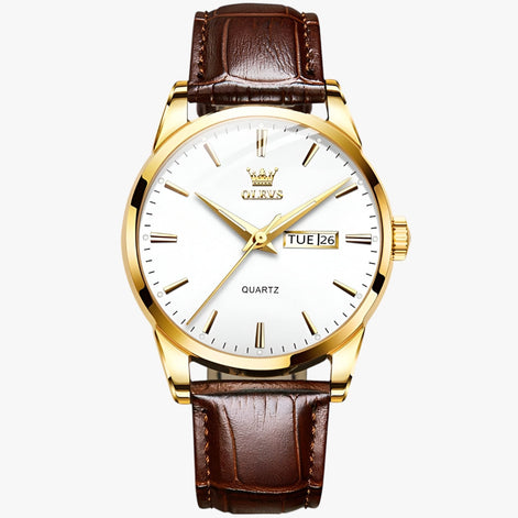 Herren Armbanduhr mit Lederarmband und Quarzwerk