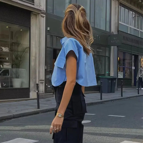 Eloria Damen Cropped Bluse mit Knopfleiste