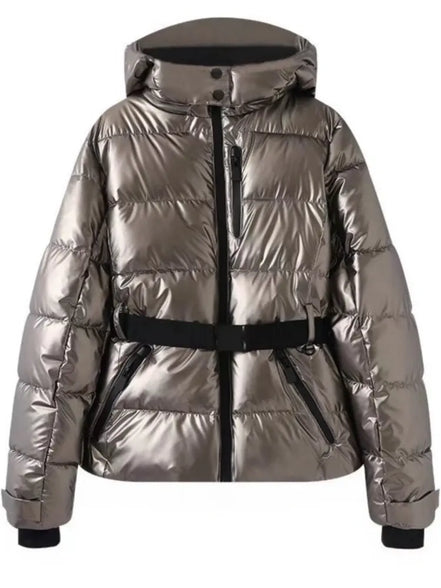 Damen Winterjacke mit Kapuze, Gürtel und wattierter Füllung – Cirella