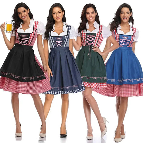 Dirndl Kleid mit Schürze für Damen im traditionellen Oktoberfest-Stil – Almoria