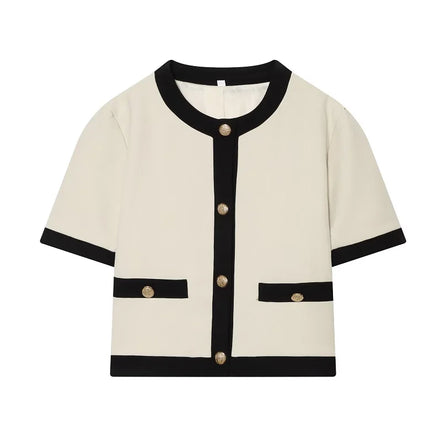 Damen Kurzarm Blazer mit Knopfleiste und Rundhalsausschnitt Velmisse
