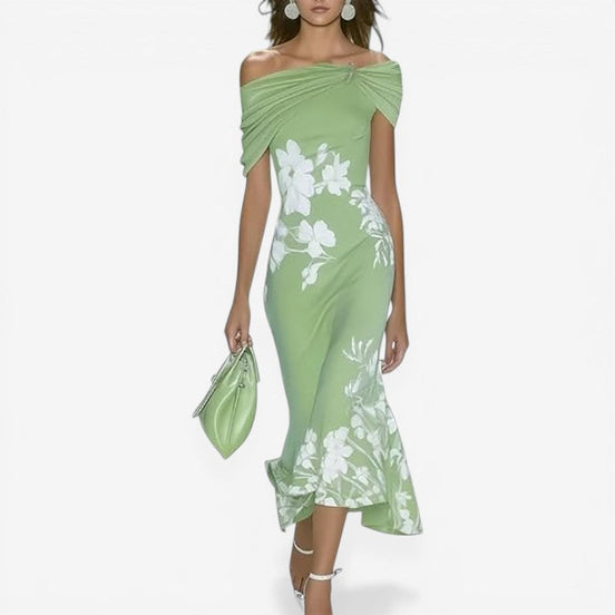 Mirella Damen Kleid mit Off-Shoulder-Ausschnitt und Blumenmuster