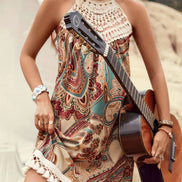 Selmira Damen Maxikleid mit ärmellosem Schnitt und Blumenmuster