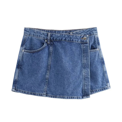 Lunessa Damen Cropped Jeansbluse mit Kurzarm