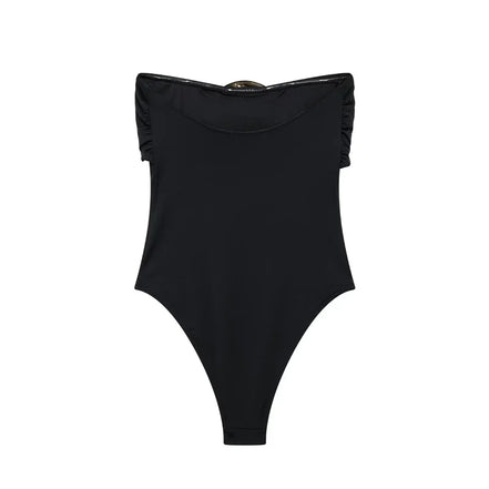 Schulterfreier Damen-Body mit Schleifendetail – Veloura