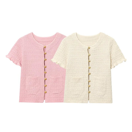 Kurzarm Strickcardigan mit Knopfleiste für Damen – LioraBelle