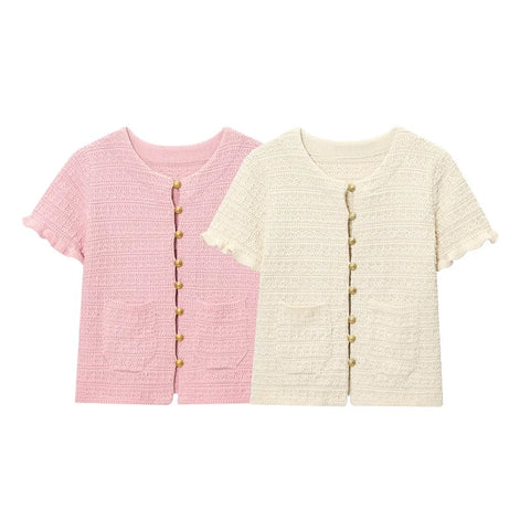 Kurzarm Strickcardigan mit Knopfleiste für Damen – LioraBelle