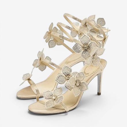 Florencia Damen Sandalen mit Knöchelriemen und floralem Detail