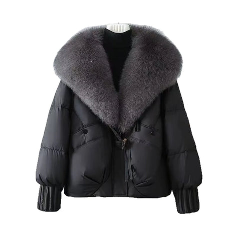 Damen Winterjacke mit Knopfleiste, Stehkragen und lockerer Passform – Elvoria