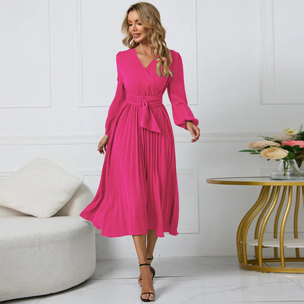 Selmoria Midi Kleid mit V-Ausschnitt und Bindegürtel