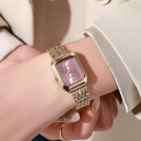 Rechteckige Damenarmbanduhr mit Metallarmband und Quarzwerk
