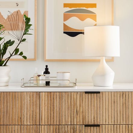 Ceravo Keramik-Tischleuchte mit Leinenschirm