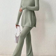 Elegantes Zweiteiler-Set – Rundhals-Oberteil und Hose