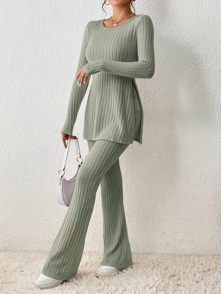 Elegantes Zweiteiler-Set – Rundhals-Oberteil und Hose