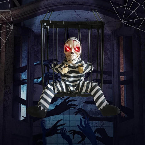 Halloween Skelett-Gefangener im Käfig mit Bewegung – Skelvar