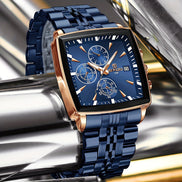 Zenviro Herren Armbanduhr mit rechteckigem Gehäuse und Edelstahlarmband