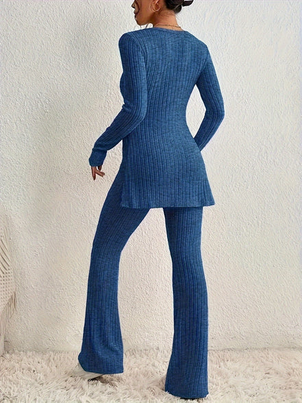 Elegantes Zweiteiler-Set – Rundhals-Oberteil und Hose