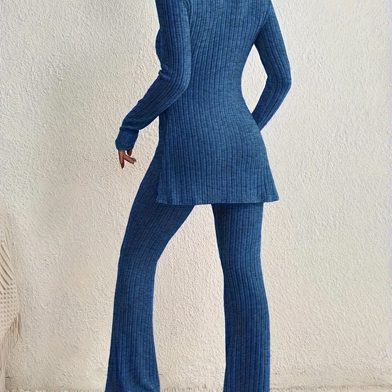 Elegantes Zweiteiler-Set – Rundhals-Oberteil und Hose