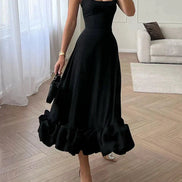 Valessia A-Linien Damenkleid mit eckigem Ausschnitt und Volantsaum