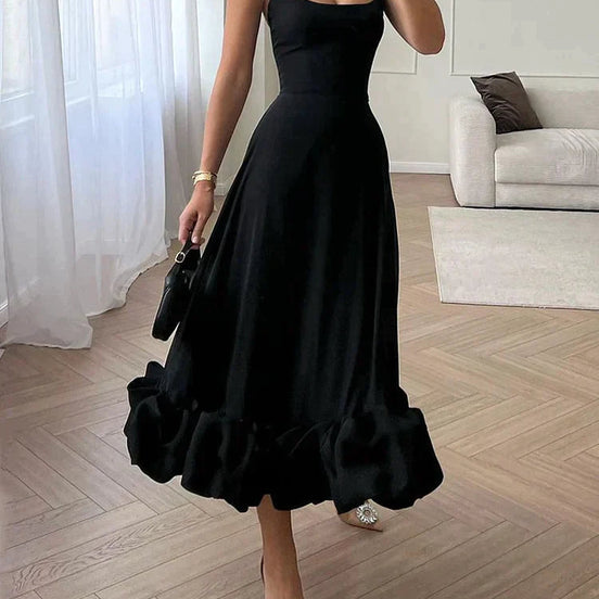 Valessia A-Linien Damenkleid mit eckigem Ausschnitt und Volantsaum