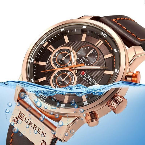 Herren Quarzuhr mit Lederarmband und Chronographenfunktion