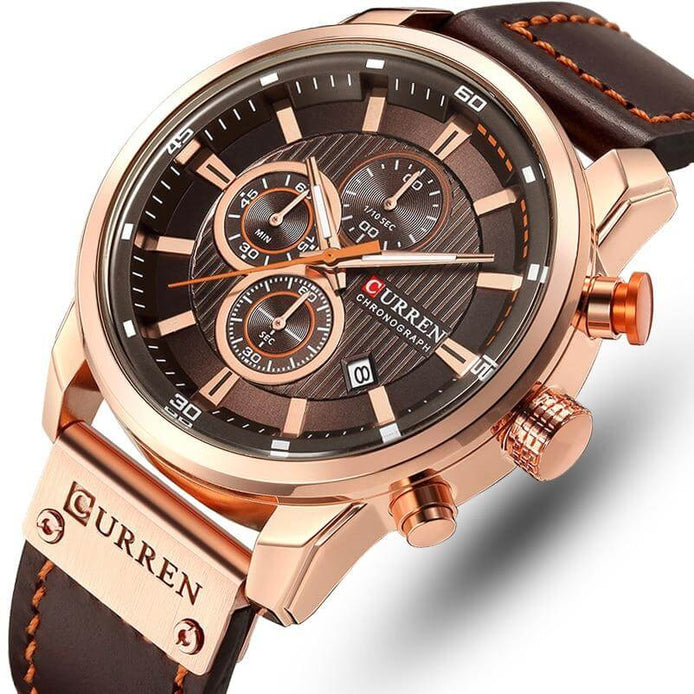 Herren Quarzuhr mit Lederarmband und Chronographenfunktion