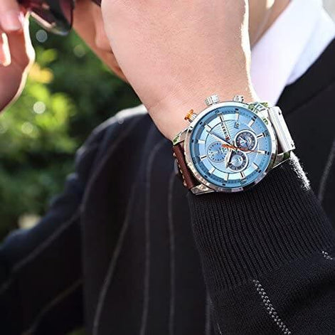 Herren Quarzuhr mit Lederarmband und Chronographenfunktion
