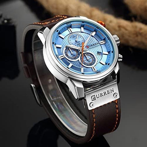 Herren Quarzuhr mit Lederarmband und Chronographenfunktion