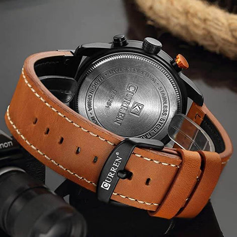 Herren Quarzuhr mit Lederarmband und Chronographenfunktion