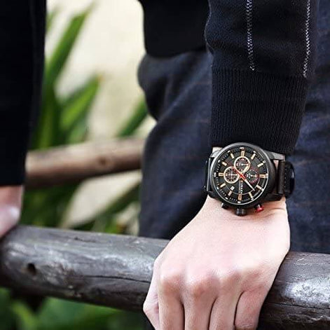 Herren Quarzuhr mit Lederarmband und Chronographenfunktion