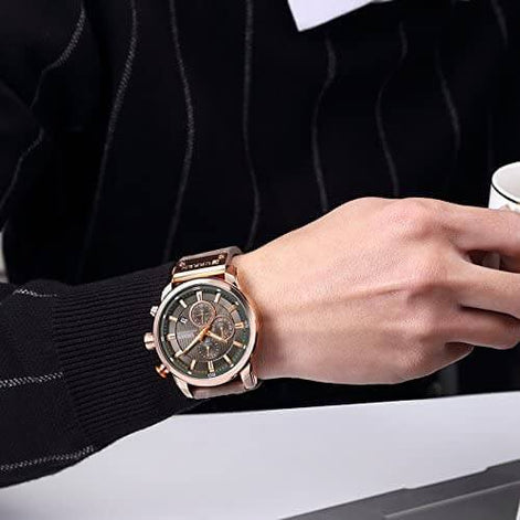 Herren Quarzuhr mit Lederarmband und Chronographenfunktion