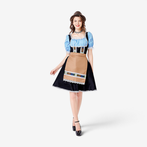 Damen Oktoberfest Dirndl mit bestickter Schürze und Schnürmieder – Adelina