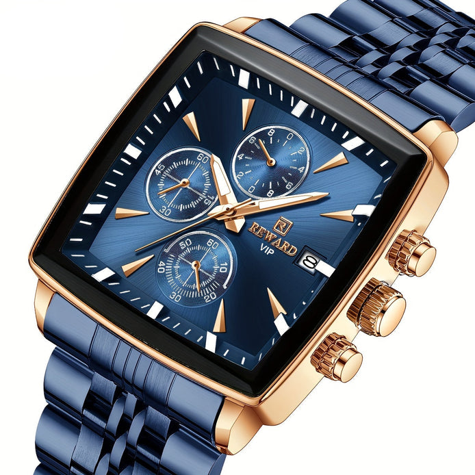 Herren Analoguhr mit rechteckigem Gehäuse und Metallarmband