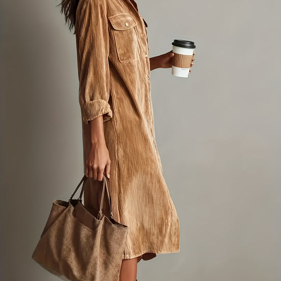 Cordalia Midi-Tunikakleid – Lockere Cord-Optik mit Brusttaschen