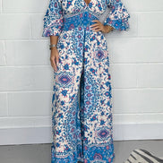 Vireluna Langarm Jumpsuit mit V-Ausschnitt