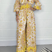 Vireluna Langarm Jumpsuit mit V-Ausschnitt