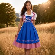 Damen Oktoberfest Dirndl mit Karomuster und Schürze – Liesel