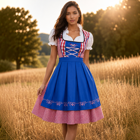 Damen Oktoberfest Dirndl mit Karomuster und Schürze – Liesel