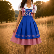Damen Oktoberfest Dirndl mit Karomuster und Schürze – Liesel