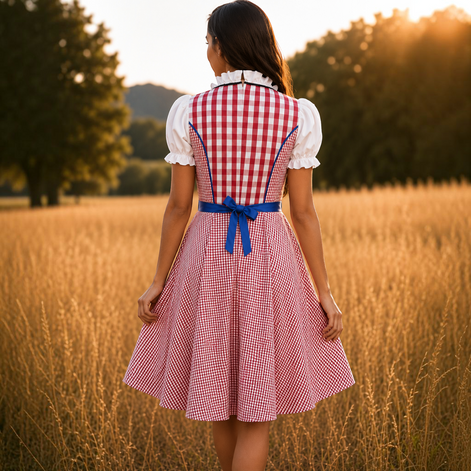 Damen Oktoberfest Dirndl mit Karomuster und Schürze – Liesel