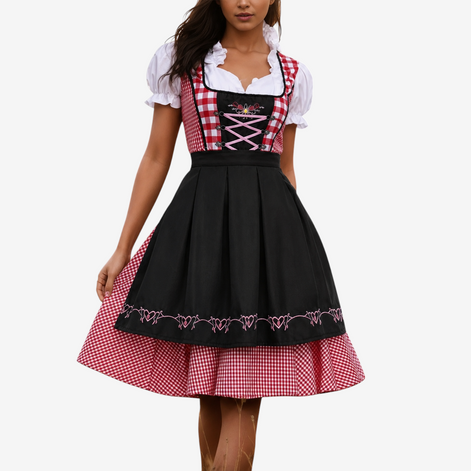 Damen Oktoberfest Dirndl mit Karomuster und Schürze – Liesel